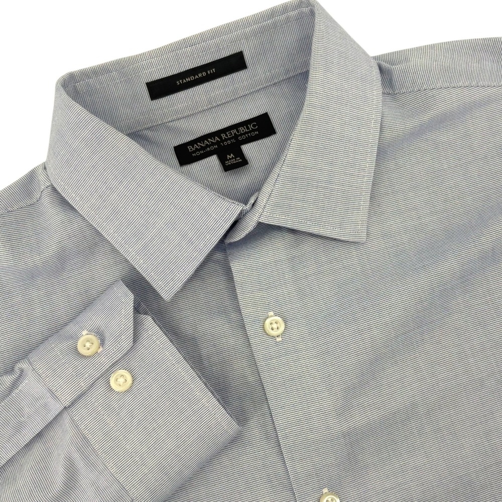 Banana Republic Mens Standard Fit Non-Iron Cotton Blue Micro-Check Shirt M